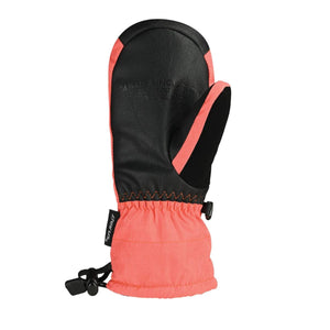Seirus coral and black leather winter mitten with adjustable wrist strap