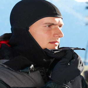 Person wearing a black Seirus balaclava and gloves