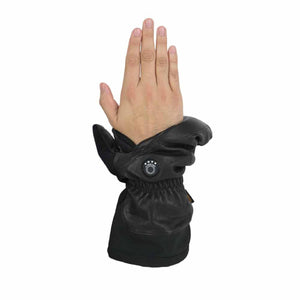 Seirus black leather heated mitten with power button on wrist
