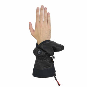 Seirus black leather heated mitten on a hand