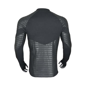 Back view of Seirus black long sleeve base layer shirt with textured panels