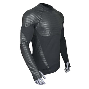 Seirus black long sleeve base layer shirt with textured chest and sleeve panels