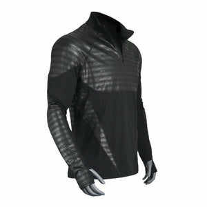 Seirus black long sleeve quarter zip base layer with textured panels and thumbholes