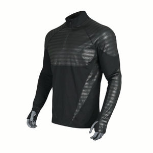 Seirus black long sleeve quarter zip base layer with textured panels and thumb holes