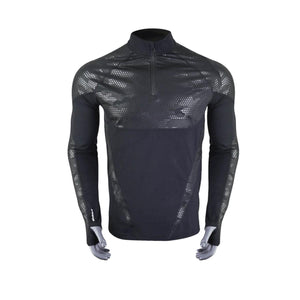 Seirus black long sleeve quarter zip base layer with hexagonal pattern detailing