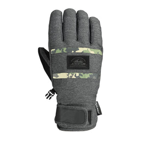 Seirus grey winter glove with camouflage accents and adjustable wrist strap