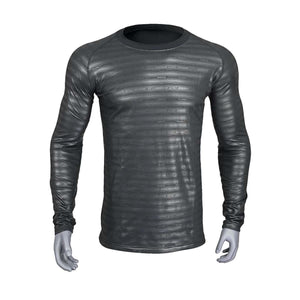 Seirus black long sleeve crew neck base layer shirt with subtle horizontal pattern