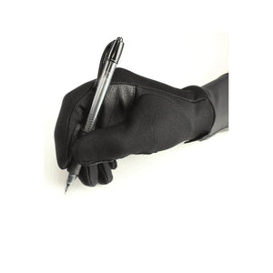 Seirus black glove holding a pen