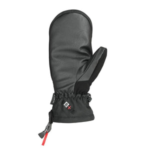 Black leather winter mitten with adjustable wrist strap