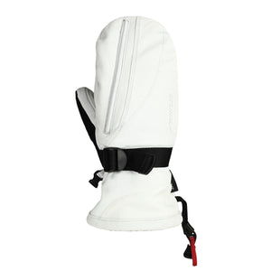 Seirus white winter mitten with a zippered pocket and black wrist strap