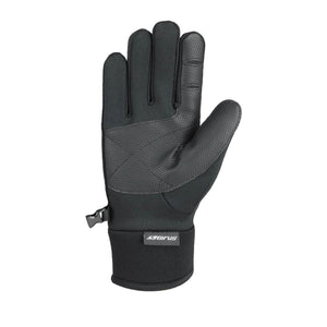 Seirus black glove with textured palm grip and wrist strap