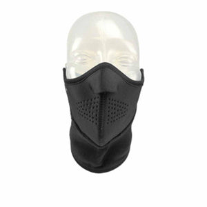 Seirus black neoprene face mask with perforated nose and mouth area on mannequin head