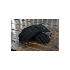 Seirus HeatTouch black winter gloves on a wooden surface