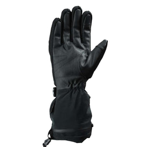 Black insulated winter glove with leather palm and extended cuff