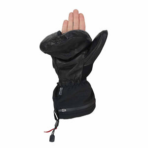 Seirus black leather mitten with a zippered cuff and exposed palm