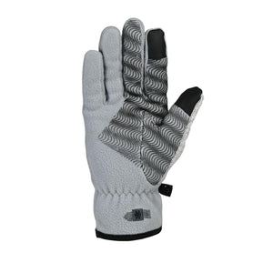 Seirus grey fleece glove with black wavy grip pattern on palm and black fingertip accents
