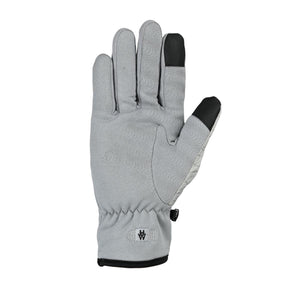 Seirus grey glove with black touchscreen fingertips and topographic pattern