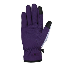 Seirus purple glove with black fingertip accents and wavy line pattern