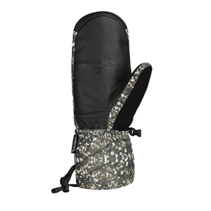 Seirus floral print mitten with black leather palm and adjustable wrist strap