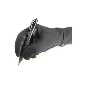 Seirus black glove holding a black pen
