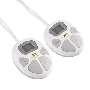 Two white Serta electric blanket controllers with digital displays and buttons