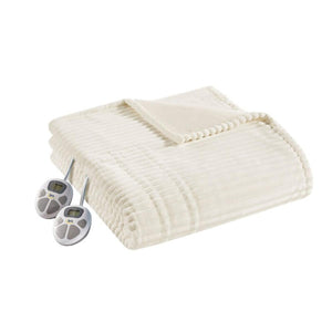 Serta cream ribbed electric blanket with two digital controllers