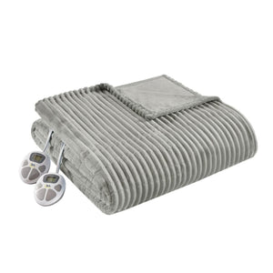 Serta grey ribbed electric heated blanket with two digital controllers