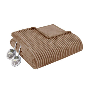 Serta tan ribbed heated blanket with two digital controllers