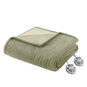 Serta sage green heated electric throw blanket with two digital controllers