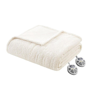 Serta cream colored heated electric blanket with two digital controllers