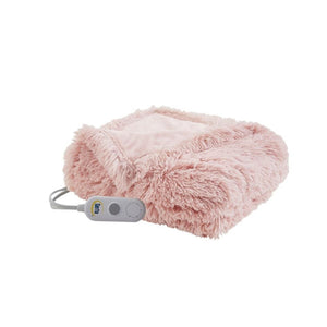 Serta pink faux fur heated throw blanket with controller