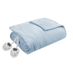 Serta light blue heated electric blanket with two digital controllers