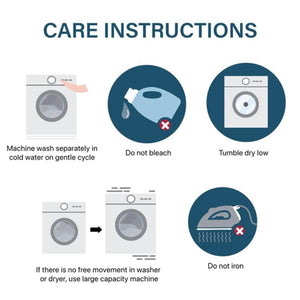 Serta care instructions showing washing, bleaching, drying, and ironing guidelines