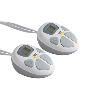 Two Serta electric blanket remote controls with digital displays and buttons