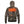 Back view of a camouflage hooded sweatshirt with a glowing orange heating element panel on the upper back