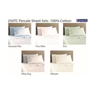 Shavel Home Products 250 thread count cotton percale sheet sets in Nantucket Blue Pure White Kiwi Misty Gray Alabaster