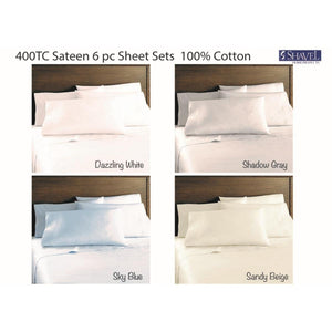 Shavel 400 thread count sateen cotton sheet sets in white gray blue and beige