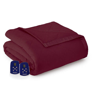 Shavel burgundy quilted electric blanket with two digital controllers