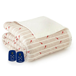 Shavel heated blanket with red cardinal and birch tree pattern and two digital controllers