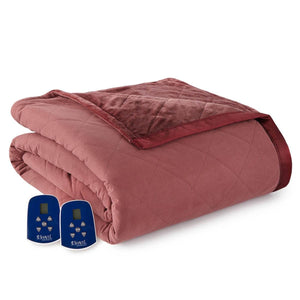 Shavel quilted electric blanket in burgundy with two digital controllers