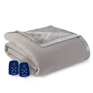 Shavel grey quilted electric blanket with two digital controllers