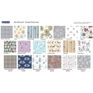 Shavel Microflannel printed sheet set patterns including plaid, floral, animal, and seasonal holiday designs