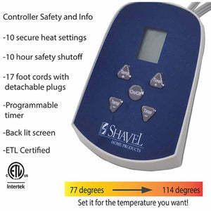 Shavel controller with 10 heat settings 10 hour shutoff 17 foot cords programmable timer and backlit screen