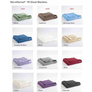 Microflannel YR sheet blankets in twelve color options including willow hazelnut morning glory and charcoal