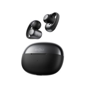 Shokz black open ear wireless earbuds and charging case