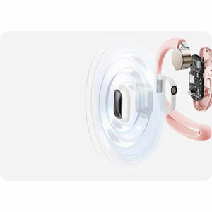 Exploded view of Shokz bone conduction headphones showing internal components and sound wave illustration