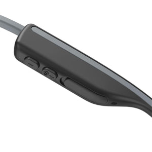 Shokz bone conduction headphone control buttons on a black frame