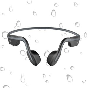 Shokz bone conduction headphones with water droplets in background