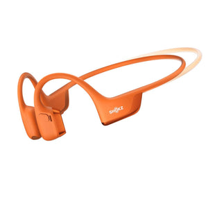 Orange Shokz bone conduction headphones with wraparound headband