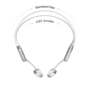 Comparison diagram showing standard size versus 0.83 inch smaller neckband headphones